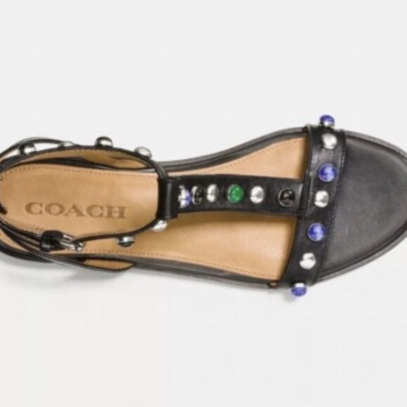 Coach Sadie Semi Matte Calf T-Strap Sandal | Black Leather Upper | NIB - Picture 3 of 8